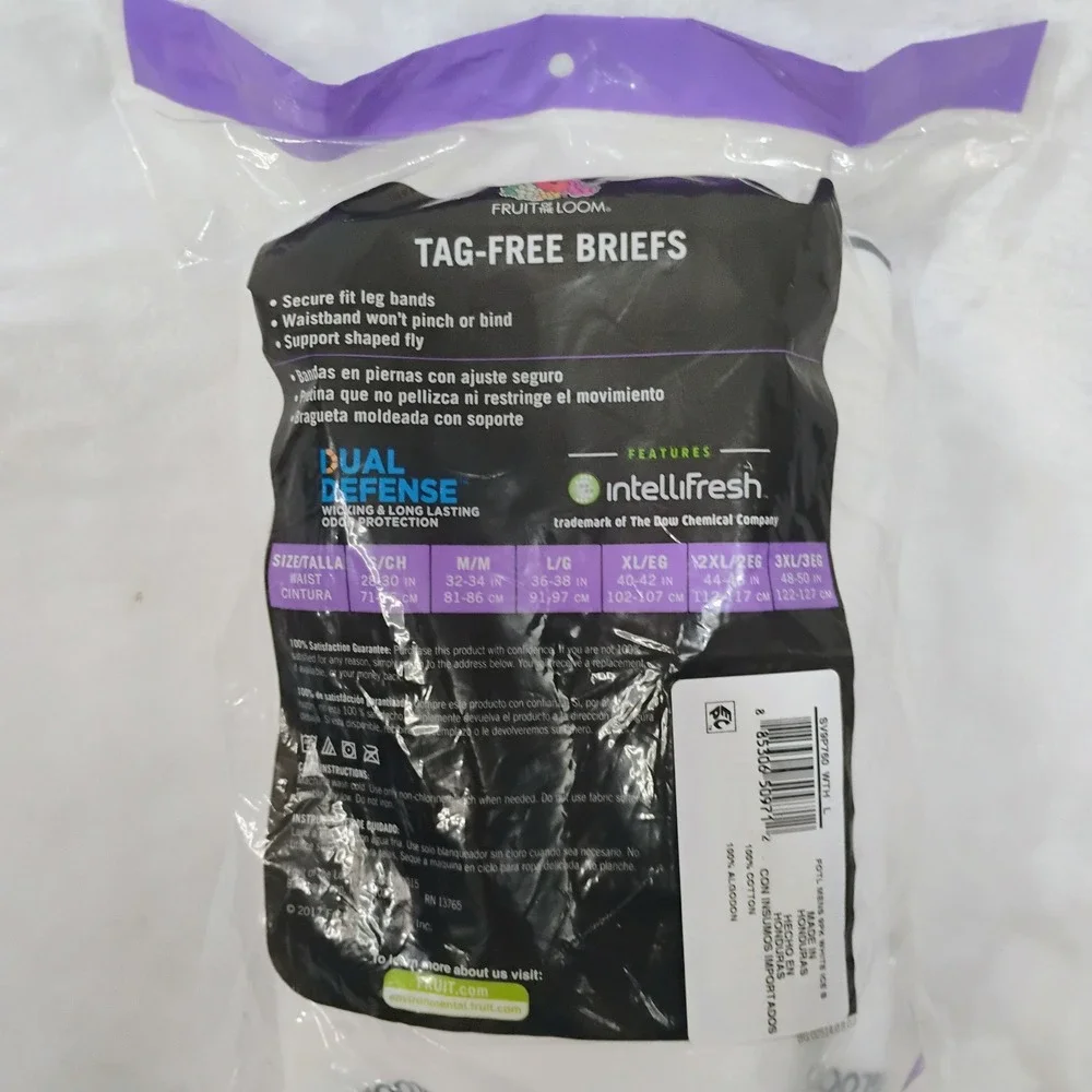 Fruit of the Loom Mens 9 Pk Tag Free Briefs White Full Cut Size L 36-38 Dual